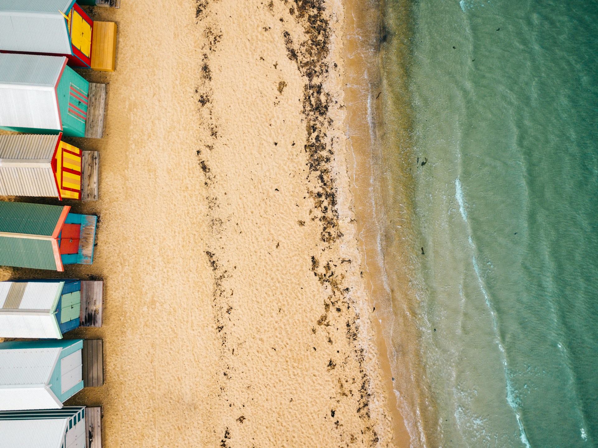 Beach boxes along the Bayside shoreline